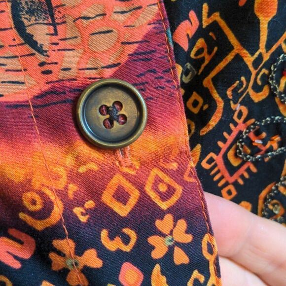 Coldwater Creek Orange Southwestern Floral Design Cotton Jacket Sz S - Picture 3 of 12